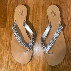 Pelle Mode Crystal Rhinestone Silver Leather Flats